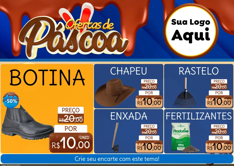 Modelo de Encarte para Encarte A4 Horizontal com o tema Ofertas de Páscoa para Agropecuária