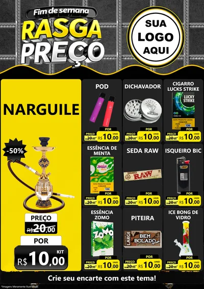 Modelo de Encarte para Encarte A4 Vertical com o tema Fim de Semana Rasga Preço para Tabacaria