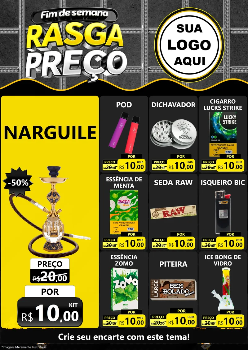 Modelo de Encarte para Encarte A4 Vertical com o tema Fim de Semana Rasga Preço para Tabacaria