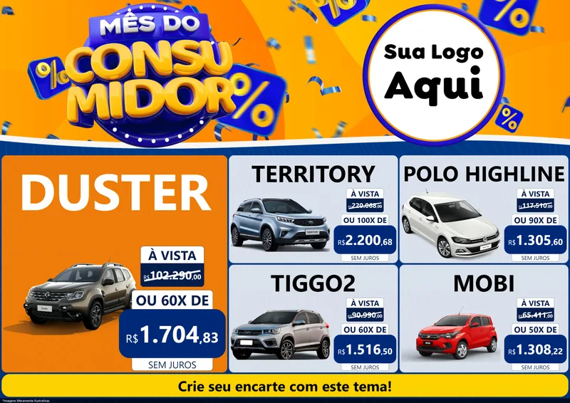 Modelo de Encarte para Encarte A4 Horizontal com o tema Mês do Consumidor para Concessionaria de Carros