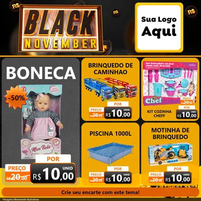 Modelo de Rede Social para Feed Facebook com o tema Black November para Brinquedos