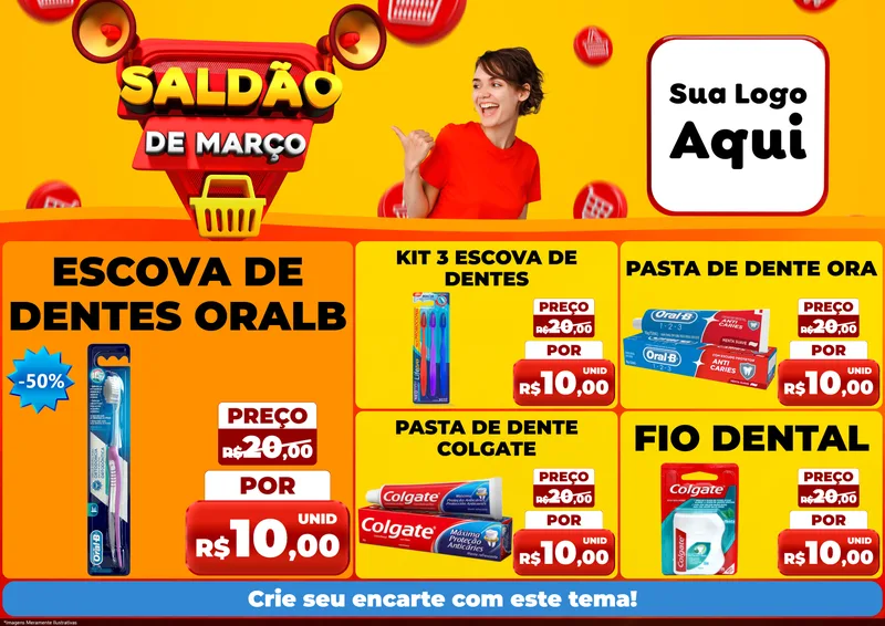 Modelo de Encarte para Encarte A4 Horizontal com o tema Saldão de Março para Higiene Pessoal
