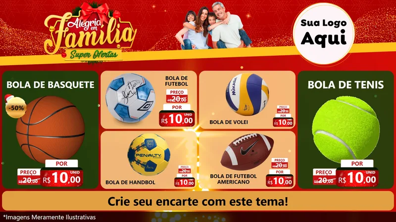 Modelo de TV para TV Horizontal com o tema Alegria em Família Super Ofertas - Natal para Artigos Esportivos