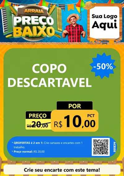 Modelo de Cartaz para Cartaz A4 Vertical com o tema Arraiá de Preço Baixo - Junina para Embalagens