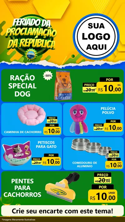 Modelo de TV para TV Vertical com o tema Feriado da Proclamação da República para Pet Shop