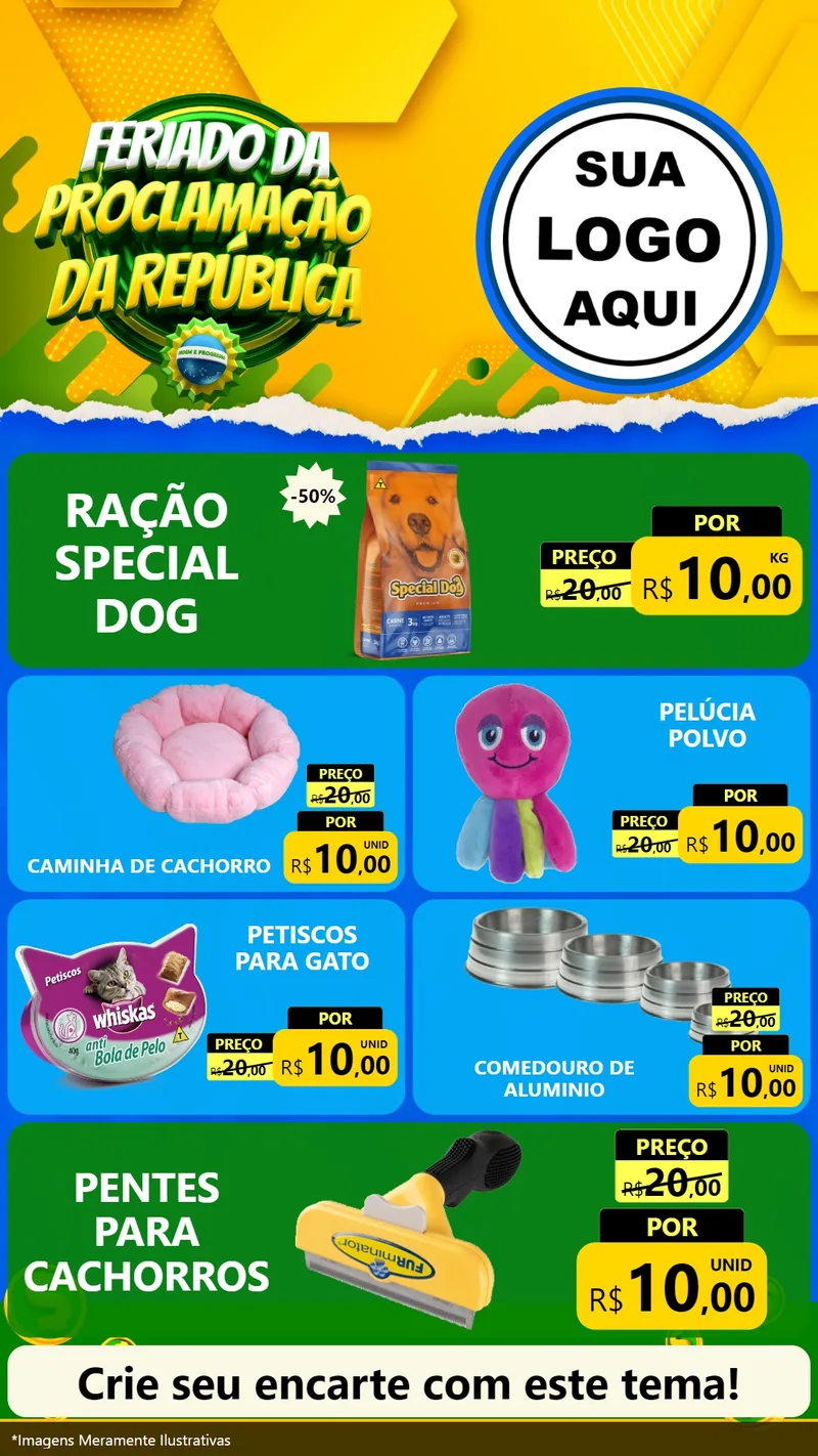 Modelo de TV para TV Vertical com o tema Feriado da Proclamação da República para Pet Shop