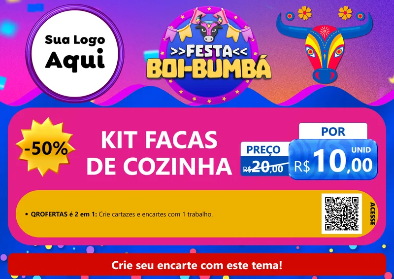 Modelo de Cartaz para Cartaz A4 Horizontal com o tema Festa Boi-Bumbá para Utilidades Domésticas