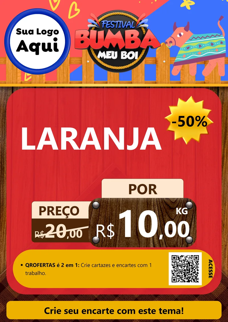 Modelo de Cartaz para Cartaz A4 Vertical com o tema Festival Bumba Meu Boi para Hortifrúti