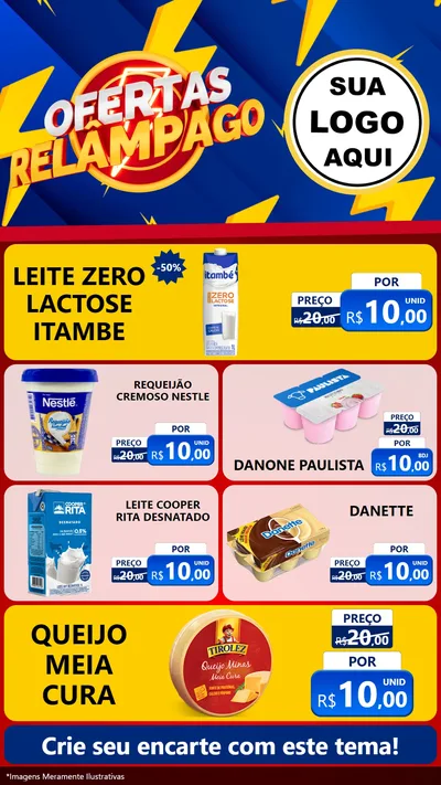 Modelo de TV para TV Vertical com o tema Ofertas Relâmpago para Frios e Laticínios