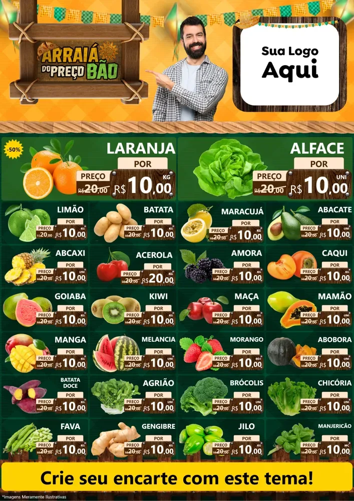 Modelo de Encarte para Encarte A4 Vertical com o tema Arraiá do preço bão para Hortifrúti