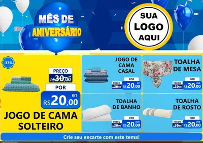 Modelo de Encarte para Encarte A4 Horizontal com o tema Mês de Aniversário para Cama, Mesa e Banho