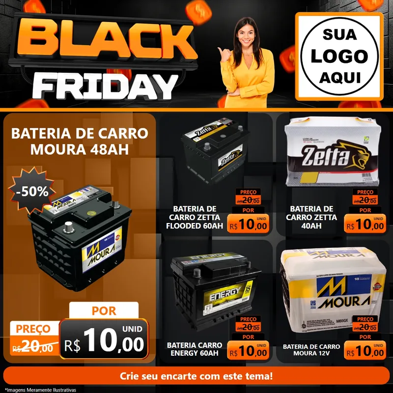 Modelo de Rede Social para Feed Facebook com o tema Black Friday para Baterias Elétricas