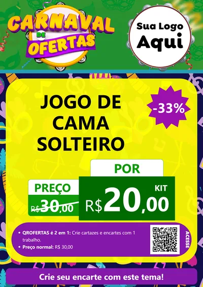 Modelo de Cartaz para Cartaz A4 Vertical com o tema Carnaval de Ofertas para Cama, Mesa e Banho