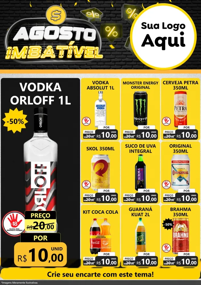 Modelo de Encarte para Encarte A4 Vertical com o tema Agosto Imbatível para Distribuidora de bebidas