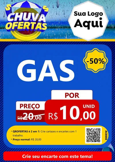 Modelo de Cartaz para Cartaz A4 Vertical com o tema Chuva de Ofertas para Água e gás