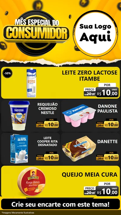 Modelo de TV para TV Vertical com o tema Mês Especial do Consumidor para Frios e Laticínios