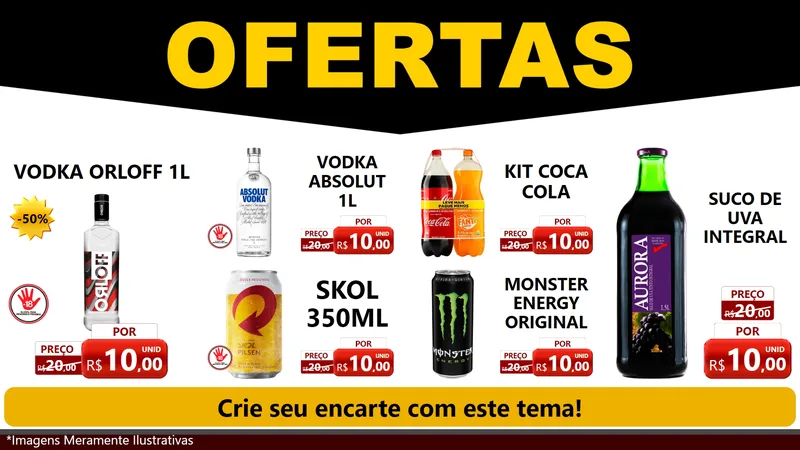 Modelo de TV para TV Horizontal com o tema Ofertas Preto e Vermelho Cartaz para Distribuidora de bebidas