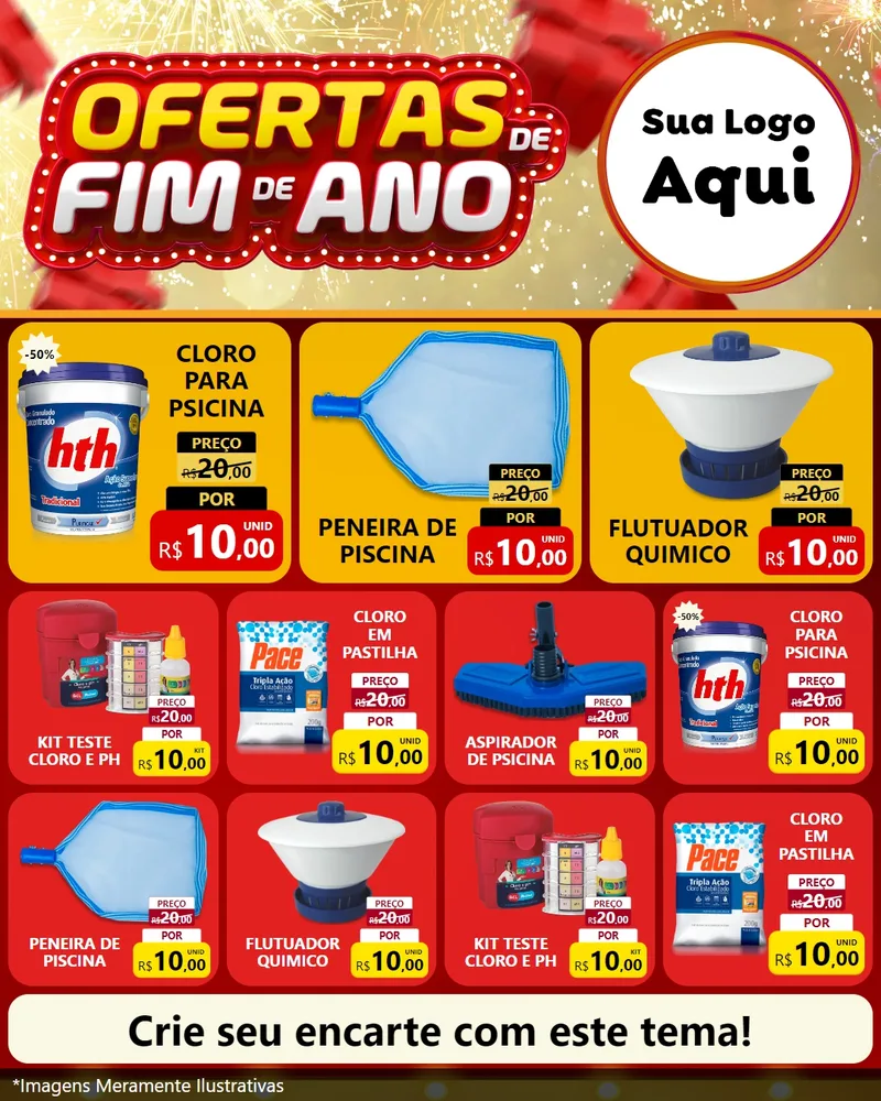 Modelo de Rede Social para Feed Instagram com o tema Ofertas de Fim de Ano para Produtos para Piscina