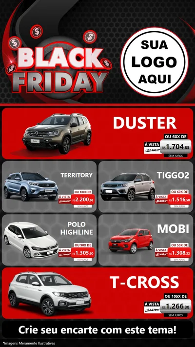 Modelo de TV para TV Vertical com o tema Black Friday para Concessionaria de Carros