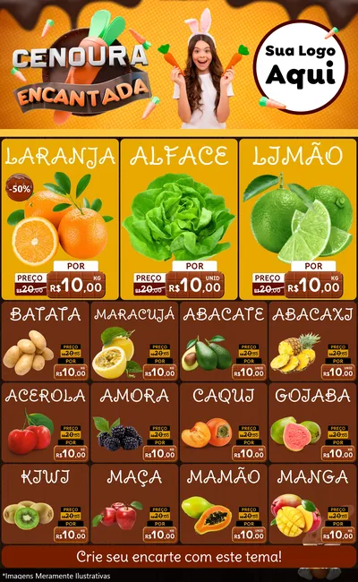 Modelo de Encarte para Encarte Grande com o tema Cenoura Encantada - Páscoa para Hortifrúti