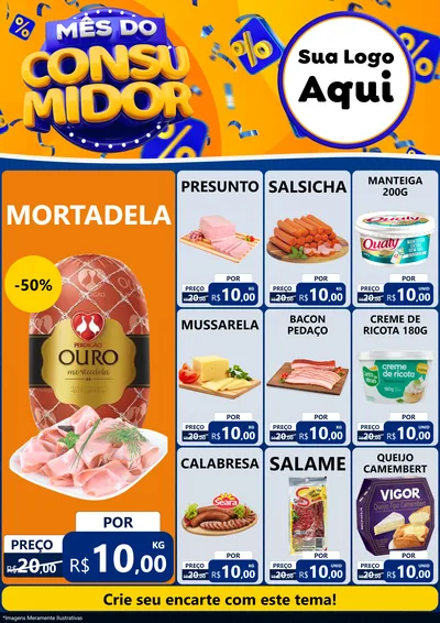 Modelo de Encarte para Encarte A4 Vertical com o tema Mês do Consumidor para Frios e Laticínios