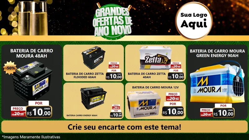 Modelo de TV para TV Horizontal com o tema Grandes Ofertas de Ano Novo para Baterias Elétricas