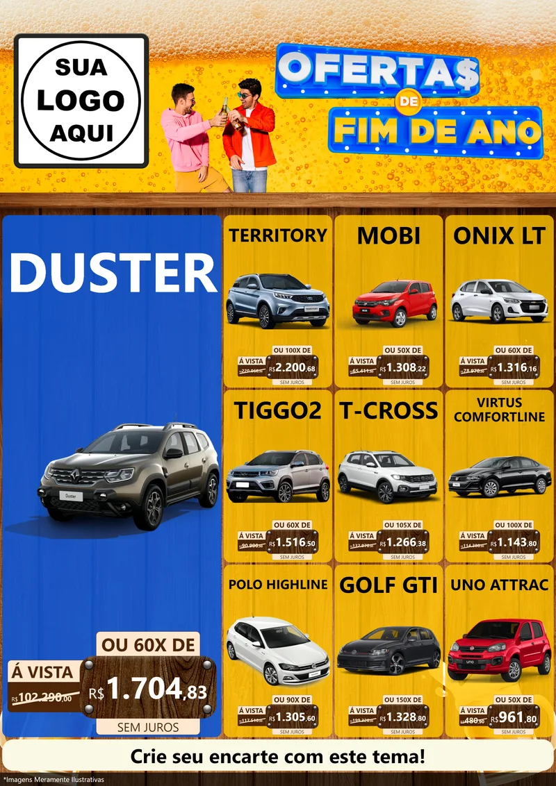 Modelo de Encarte para Encarte A4 Vertical com o tema Ofertas de Fim de Ano para Concessionaria de Carros