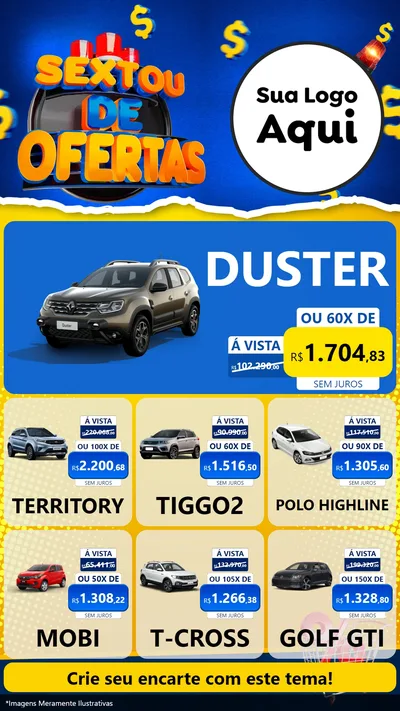 Modelo de Rede Social para Stories com o tema Sextou de Ofertas para Concessionaria de Carros