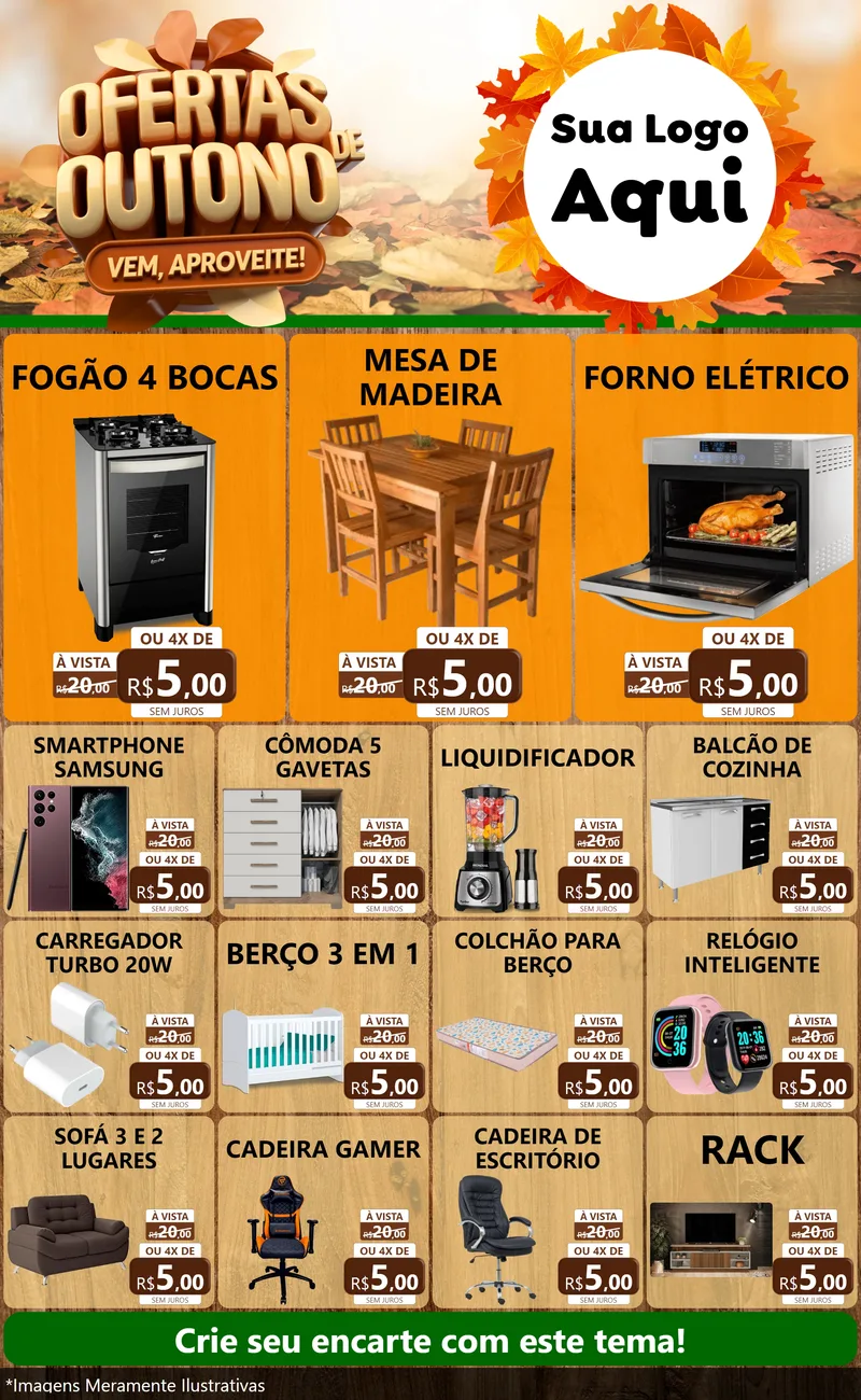 Modelo de Encarte para Encarte Grande com o tema Ofertas de Outono - Vem, Aproveite! para Móveis e Eletro
