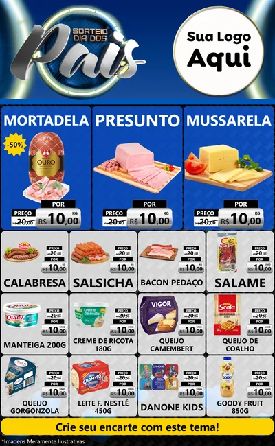 Modelo de Encarte para Encarte Grande com o tema Sorteio Dia Dos Pais para Frios e Laticínios