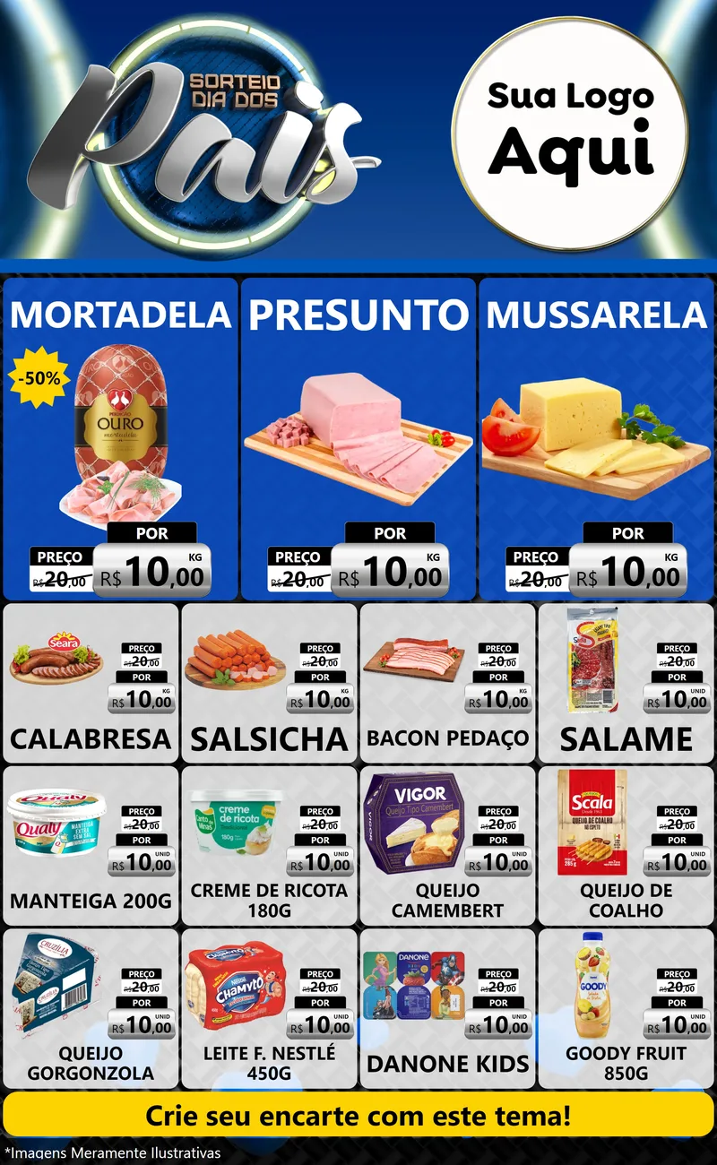 Modelo de Encarte para Encarte Grande com o tema Sorteio Dia Dos Pais para Frios e Laticínios