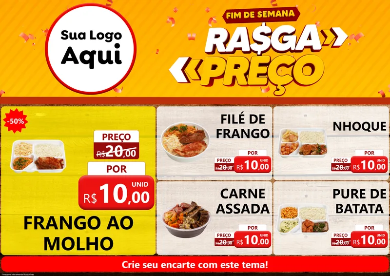 Modelo de Encarte para Encarte A4 Horizontal com o tema Fim de Semana Rasga Preços para Restaurante
