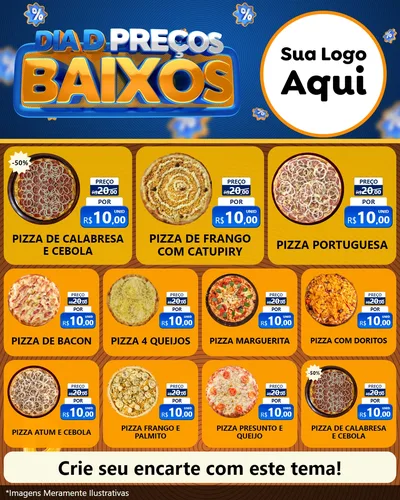 Modelo de Rede Social para Feed Instagram com o tema Dia D Preço Baixo para Pizzaria