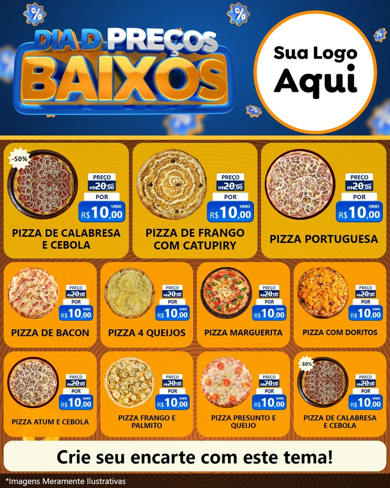 Modelo de Rede Social para Feed Instagram com o tema Dia D Preço Baixo para Pizzaria