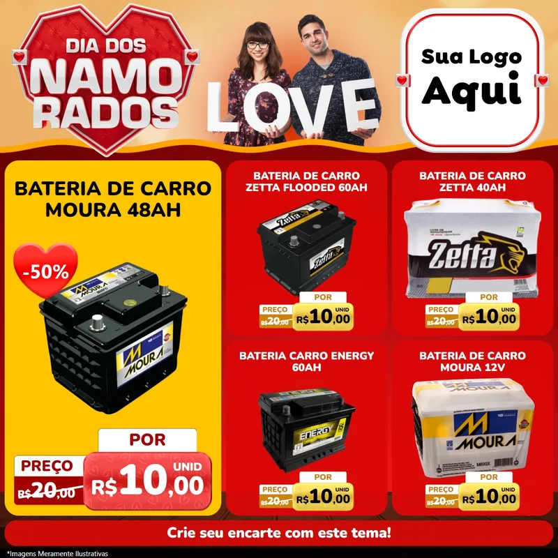Modelo de Rede Social para Feed Facebook com o tema Dia dos Namorados para Baterias Elétricas
