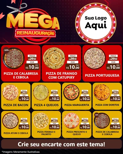Modelo de Rede Social para Feed Instagram com o tema Mega Reinauguração para Pizzaria