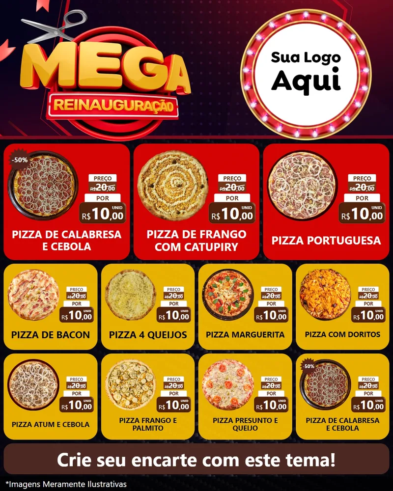 Modelo de Rede Social para Feed Instagram com o tema Mega Reinauguração para Pizzaria