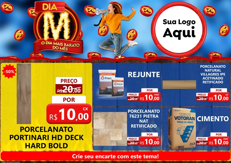 Modelo de Encarte para Encarte A4 Horizontal com o tema Dia M - O Dia Mais Barato Do Mês para Pisos e revestimentos