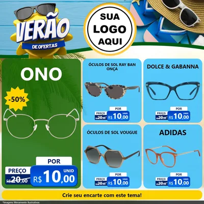 Modelo de Rede Social para Feed Facebook com o tema Verão de Ofertas para Óticas