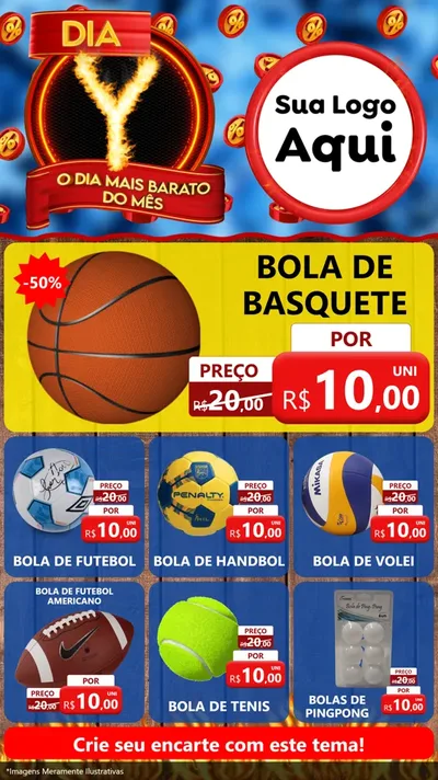 Modelo de Rede Social para Stories com o tema Dia Y - O Dia Mais Barato Do Mês para Artigos Esportivos