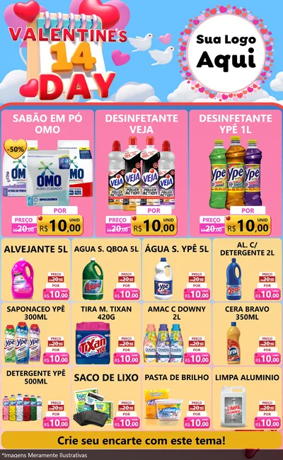 Modelo de Encarte para Encarte Grande com o tema Valentine's Day para Produtos de Limpeza
