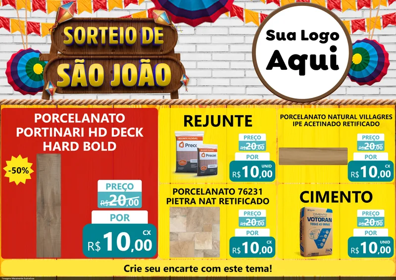 Modelo de Encarte para Encarte A4 Horizontal com o tema Sorteio de São João para Pisos e revestimentos