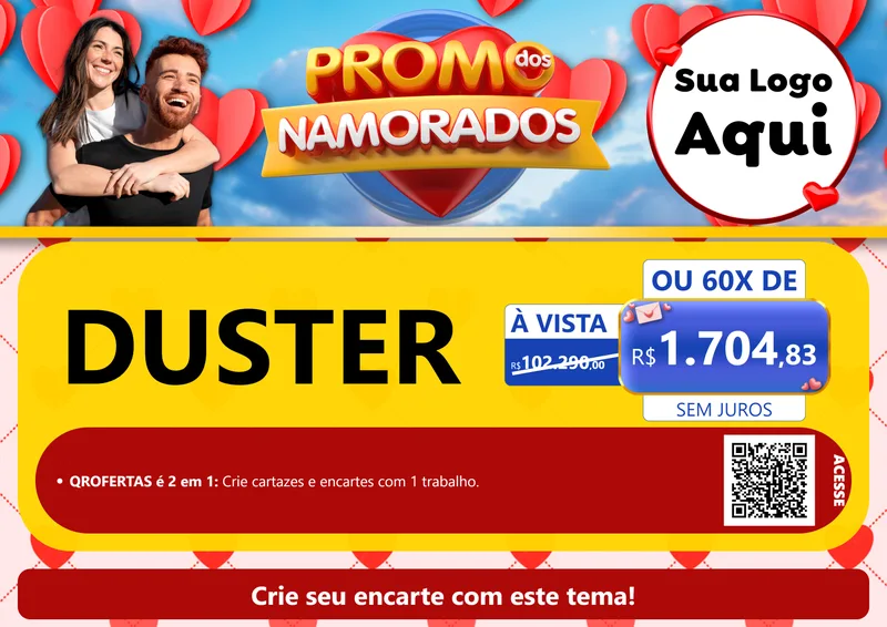 Modelo de Cartaz para Cartaz A4 Horizontal com o tema Promo dos Namorados para Concessionaria de Carros