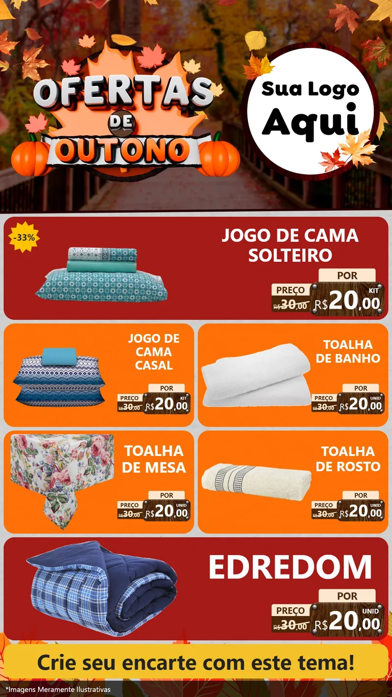 Modelo de TV para TV Vertical com o tema Ofertas de Outono para Cama, Mesa e Banho