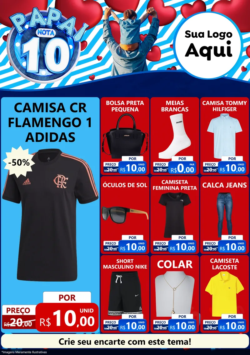 Modelo de Encarte para Encarte A4 Vertical com o tema Papai Nota 10 para Roupas e acessórios