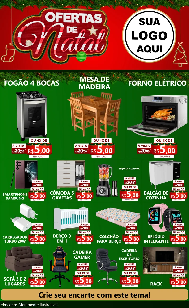 Modelo de Encarte para Encarte Grande com o tema Ofertas de Natal para Móveis e Eletro