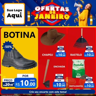 Modelo de Rede Social para Feed Facebook com o tema Ofertas de Janeiro para Agropecuária