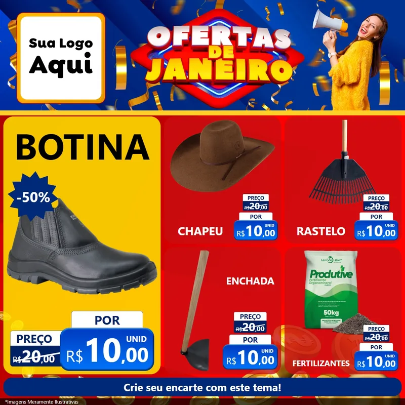 Modelo de Rede Social para Feed Facebook com o tema Ofertas de Janeiro para Agropecuária