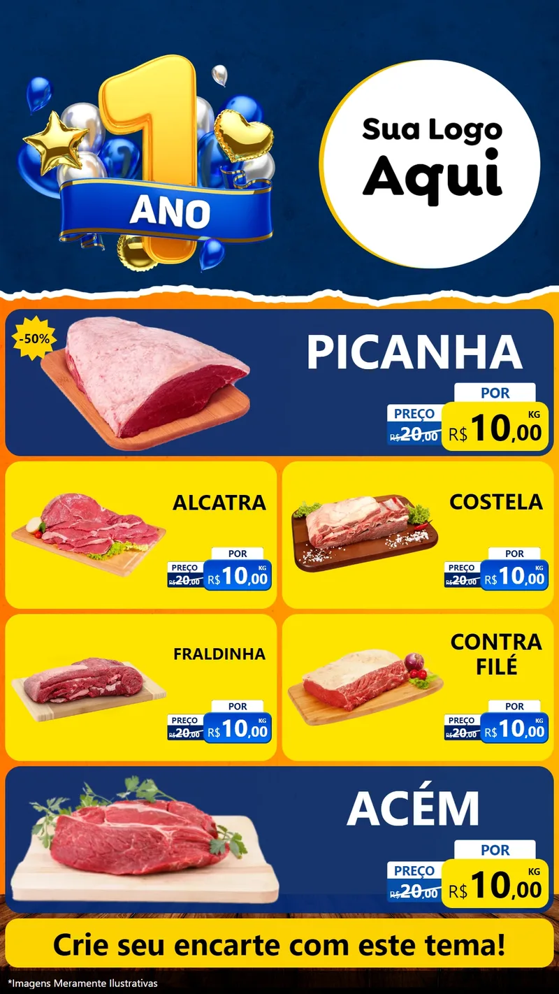 Modelo de TV para TV Vertical com o tema Um Ano de Aniversário para Açougue