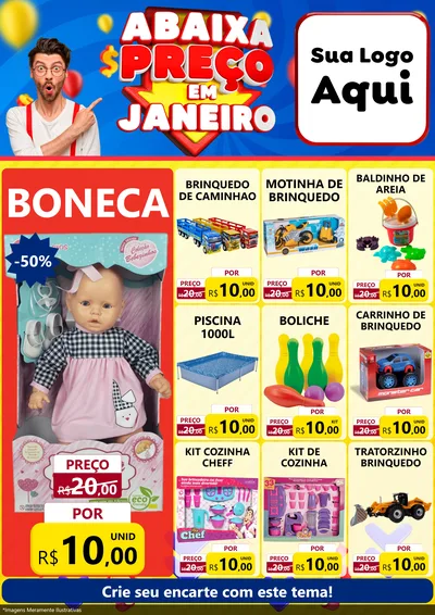 Modelo de Encarte para Encarte A4 Vertical com o tema Abaixa Preço em Janeiro para Brinquedos
